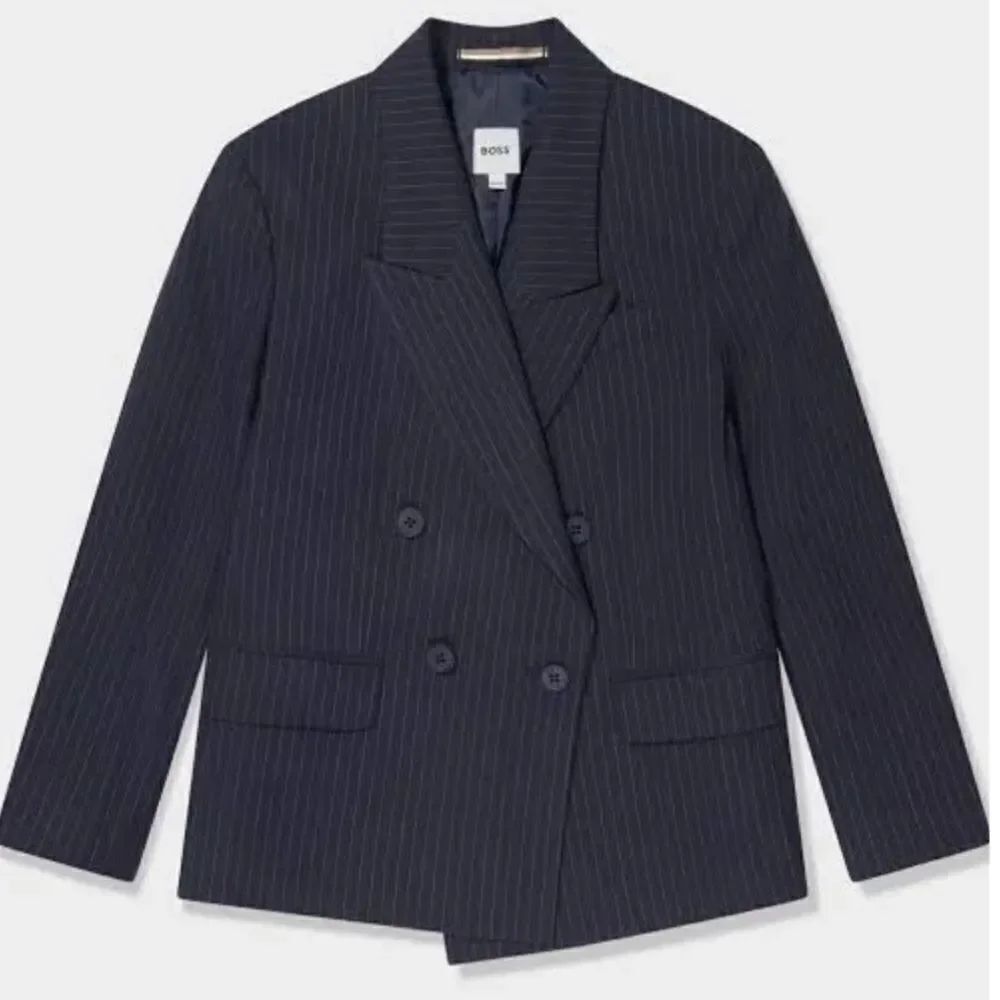 BOSS - Double Breasted Pin Stripe Suit Jacket - Navy